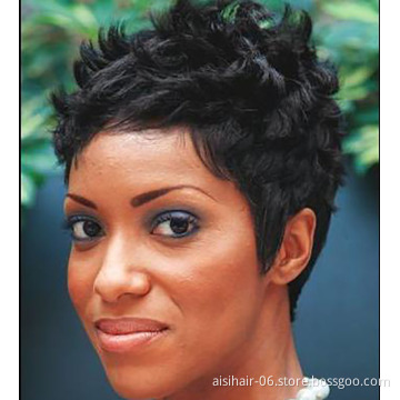 The Most Popular Short Pixie Cut Wig Synthetic Black Natural Wave Wigs For Black Women Heat Resistant Fiber